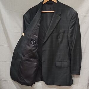 Jos. A. Bank 46R Gray Wool Tweed Windowpane  Suit Jacket Classic Fit